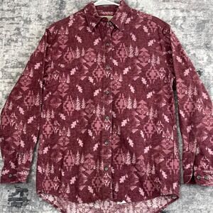 Cabela's Womens Shirt Small Red Aztec Fall Leaf Print Button Down Cotton Outdoor